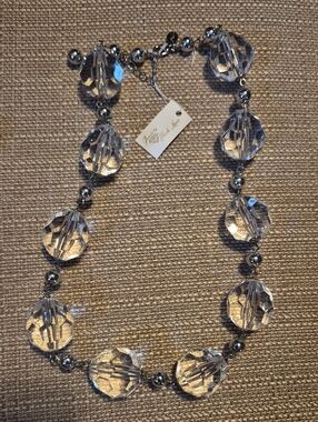 Park Lane Faceted Crystal Bead Necklace - Clear/Silver